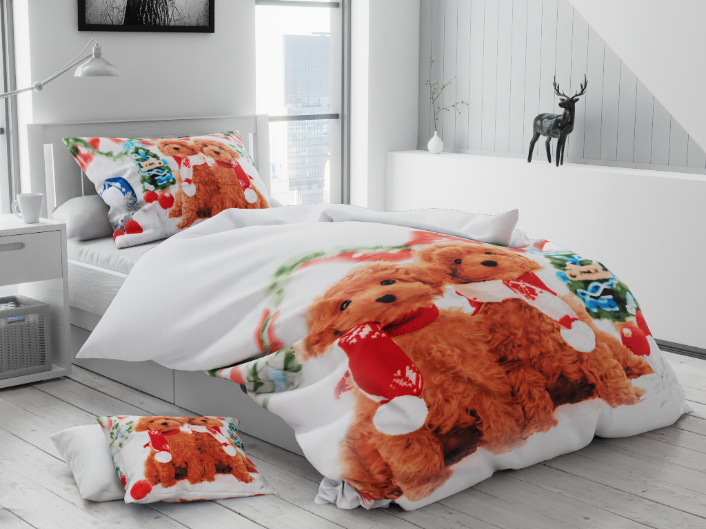 Karácsonyi kiskutyák pamut ágyneműhuzat + 40x50 cm párnahuzat ingyen