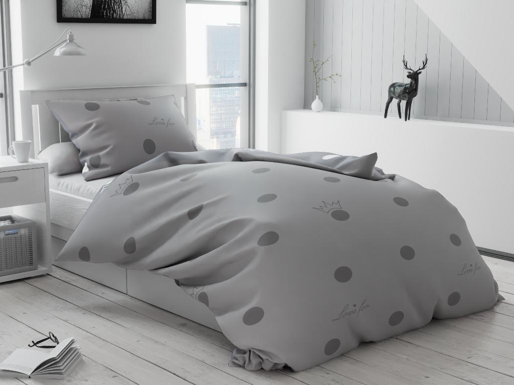 CROWN világosszürke pamut ágyneműhuzat