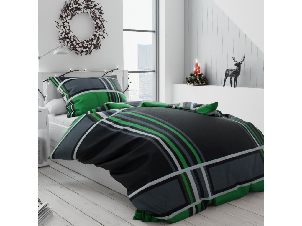 Textilomanie Káro zöld pamut ágyneműhuzat Zárása: gombos