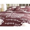 Hnědé povlečení COFFEE z bavlny s hrníčky, zrny a latte motivem
