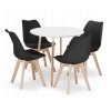 Jídelní set 1+4, čtvercový stůl KAMI 80x80 cm v bílé barvě s přírodními bukovými nohami a čtyři černé židle BALI MARK, moderní a elegantní design