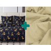 Sada 2ks povlečení GOLDEN DEER tmavě modré + krémové prostěradlo Jersey