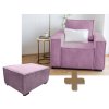 Sada křesla a taburetu v lila barvě s potahem Poso, ideální pro relax i stylový čtecí koutek