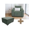 Křeslo a taburet v tmavě zelené barvě pro pohodlí a styl v obýváku, ložnici nebo čtecím koutku