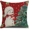 Vánoční povlak na polštář SNOWMAN červený 45x45 cm se sněhulákem