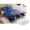 Sada mikroplyšového povlečení VIOLET BUTTERFLY tmavě modré + prostěradlo mikroplyš SOFT 90x200 cm bílé, jednolůžko