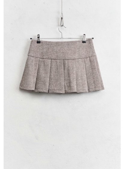 Hnedá skladaná mini sukňa s prúžkovaným vzorom rybej kosti Marrone, taliansky elegantný štýl.