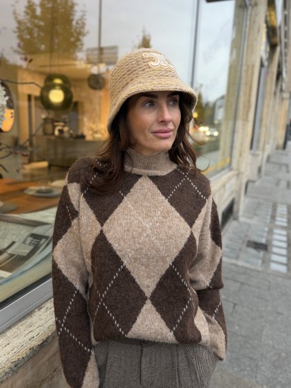 Béžovo-hnedý argyle sveter z mäkkej pleteniny s podielom vlny.