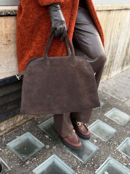 tmavohnedá maxi kabelka z brúsenej kože v elegantnom prevedení