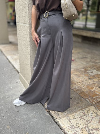 Dámske sivé široké nohavice Imperial s vysokým pásom z jemne splývavého materiálu