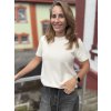 Krémový pletený top s krátkym rukávom, elegantný dámsky top z jemnej pleteniny