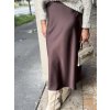 Saténová midi sukňa Imperial v hnedom odtieni Moro, padavý strih s elegantným leskom pre ženský jesenný look.