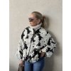 Krémovo-čierna bomber bunda s cow print vzorom – oversize strih, taliansky štýl