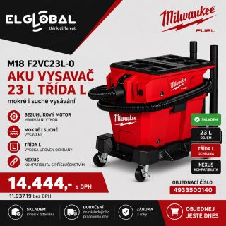 🔥 MILWAUKEE M18 F2VC23LG2-0 AKU VYSAVAČ 23L – PROFESIONÁLNÍ SÍLA BEZ KABELU Potřebuješ spolehlivý vysavač na stavbu, dílnu...