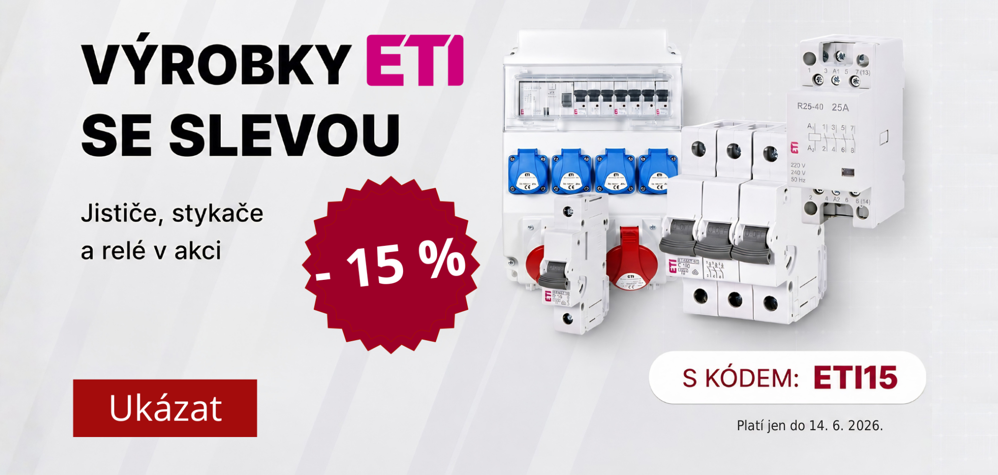 Jističe, stykače ETI se slevou 15 %