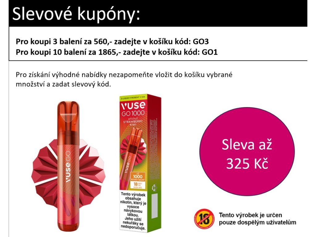 Vuse GO 1000 jednorázová e-cigareta Strawberry Kiwi