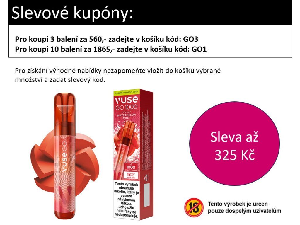 Vuse GO 1000 jednorzov e-cigareta Watermelon Mint | Eliquidshop.cz