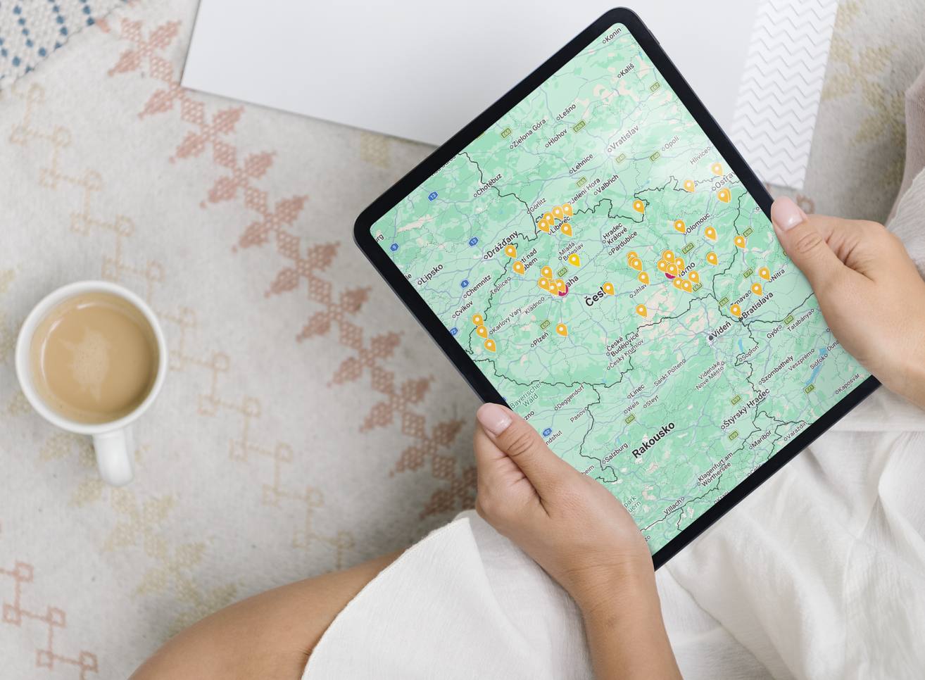 Mapa herniček a dětských koutků na tabletu