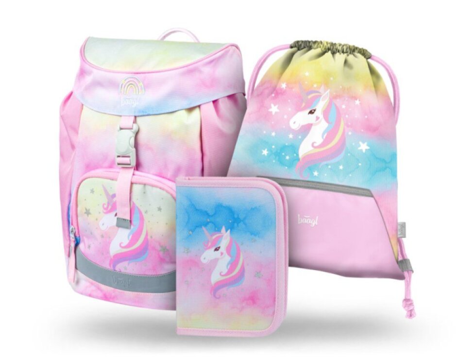 BAAGL 3 SET Airy Rainbow Unicorn: aktovka, penál, sáček