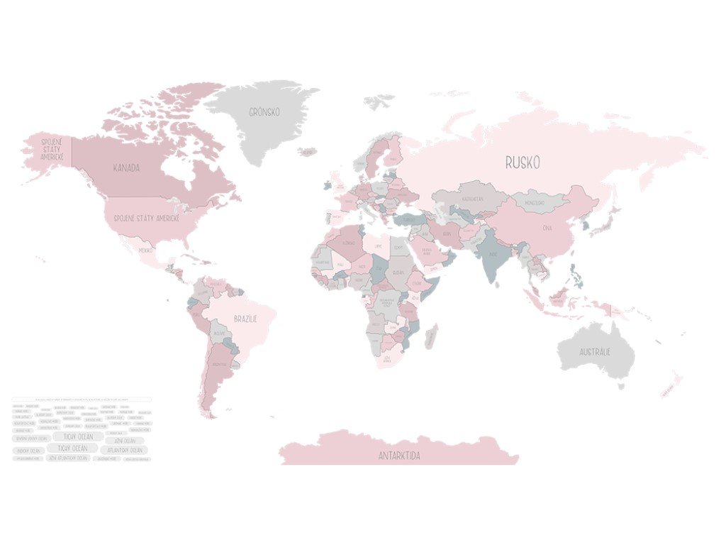 Tapeta Mapa-světa pro holčičky v růžovo-šedých barvách