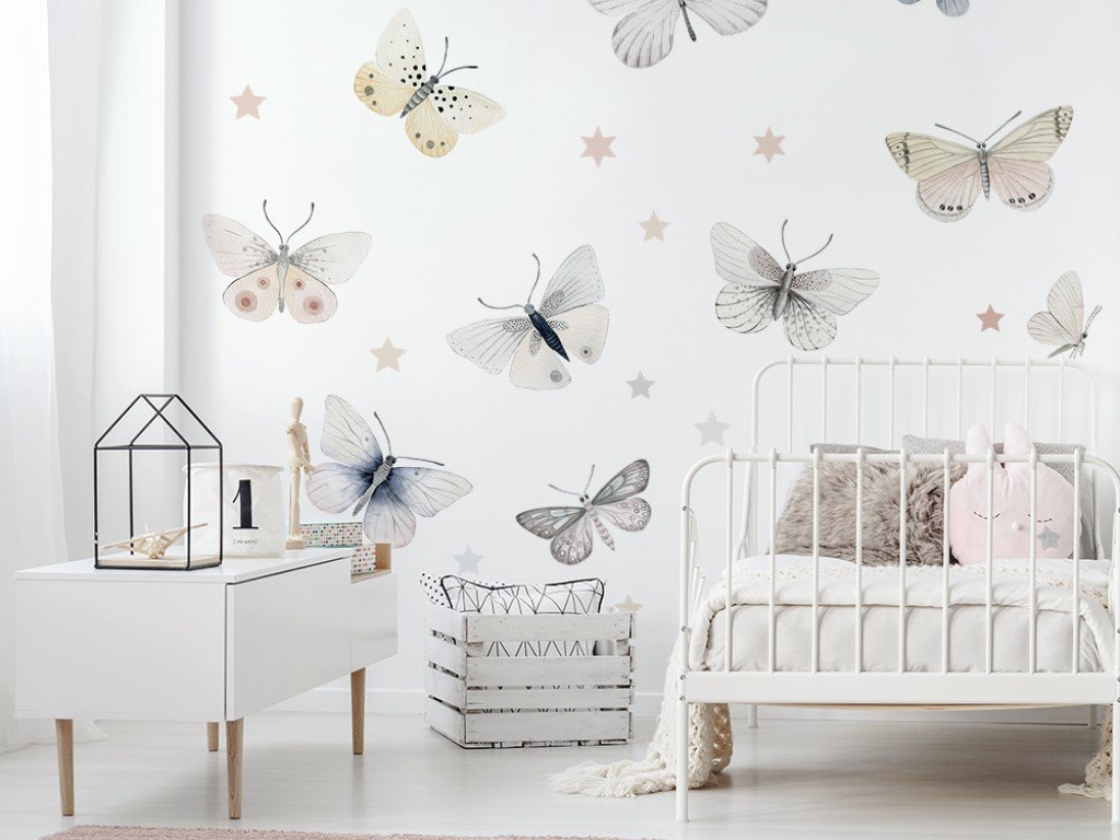 Dětské samolepky na zeď motýlci a hvězdy