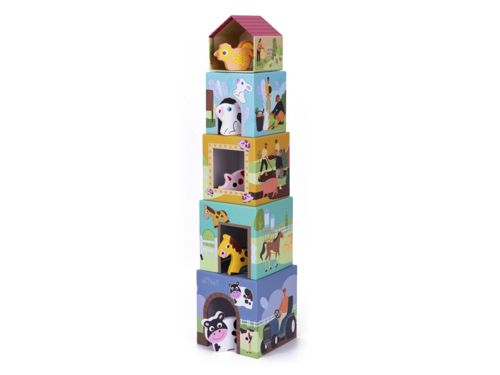 Skládací kostky pro děti Farma - věž se zvířátky