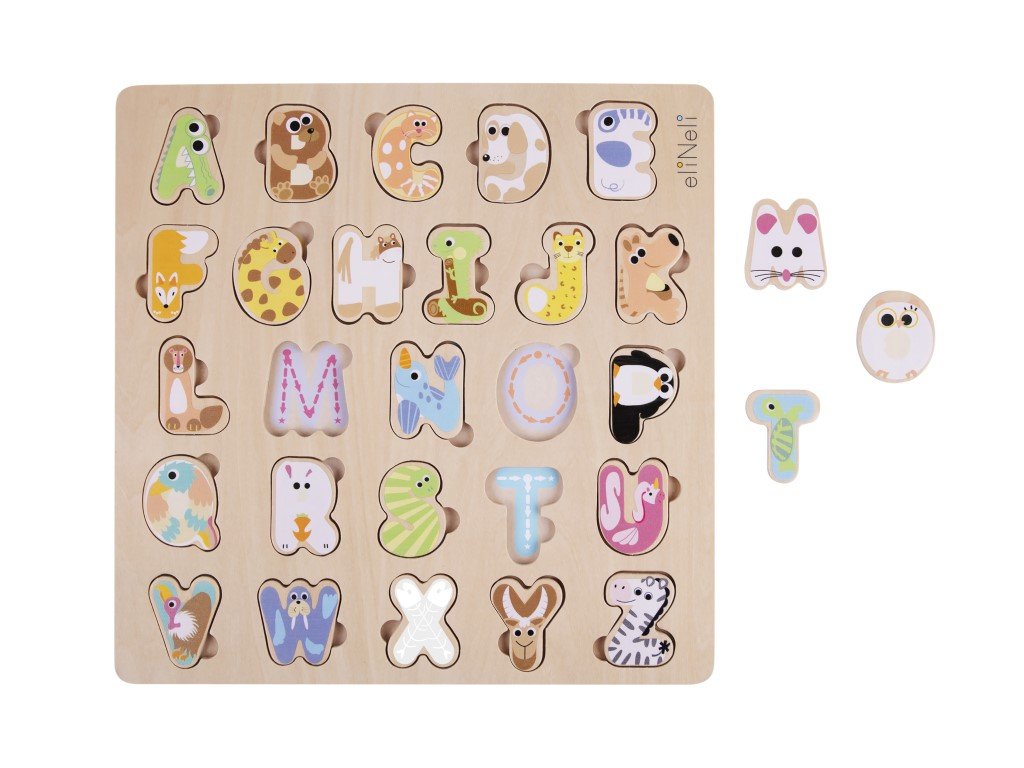 Dřevěná abeceda pro děti s roztomilými zvířátky