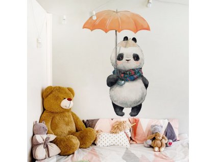 dětská nálepka na zeď panda s deštníkem