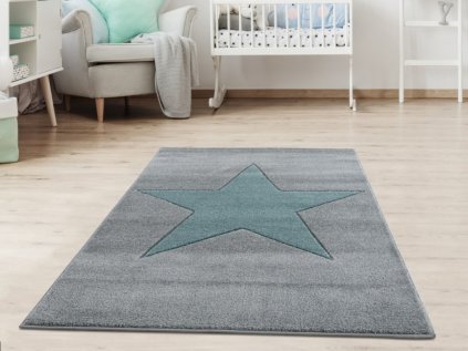 Stříbrnošedý koberec s mintovou hvězdou