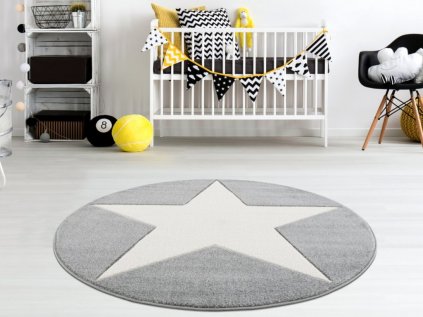 Kulatý stříbrnošedý koberec s bílou hvězdou