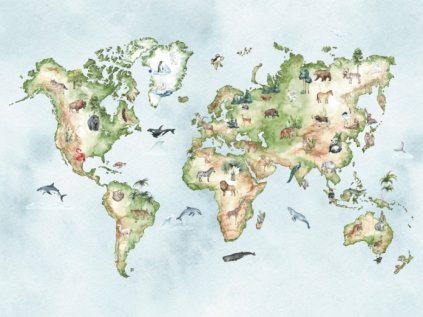 Tapeta Mapa světa se zvířátky