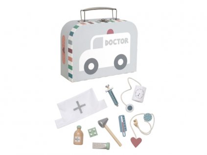 Šedý doktorský kufřík pro děti s lékařským vybavením