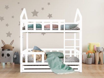 Dětská patrová postel se svislou zábranou a šuplíkem bílá