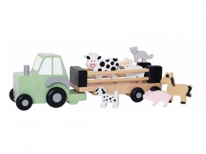 Traktor pro děti ze dřeva s vlečkou a zvířátky z farmy
