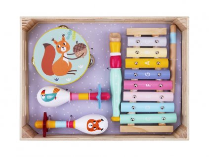 Hudební nástroje v sadě pro děti s veverkou