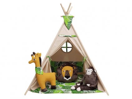 Teepee stan pro děti safari se polštářky zvířátky