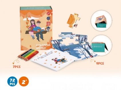 Puzzle Barevný svět pro děti od 2 let - 72 ks s omalovánkami a hrami