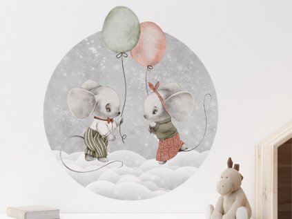 Samolepka na zeď - Myšky s balónky v krajině snů