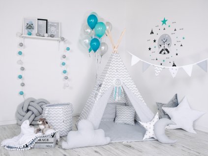 Set dětský teepee stan ELIS DESIGN cik cak bílý