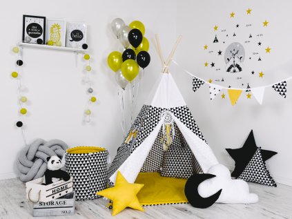 Nádherná barevná kombinace na dětském teepee stanu Paprsek