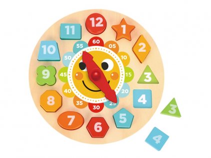 Dřevěné hodiny s vkládacím puzzle - vzdělávací hračka pro děti