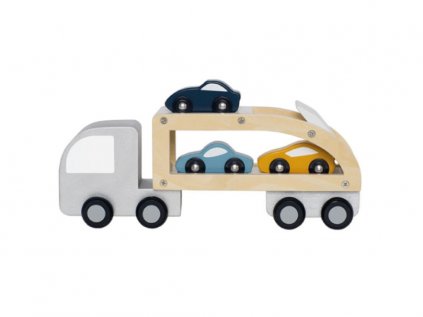 Dřevěné nákladní auto se sportovními autíčky - tahač s návěsem