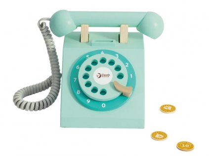 Dětský dřevěný telefon (retro) se sluchátkem - na mince