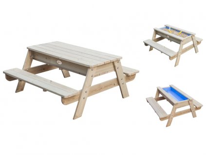 Dětský dřevěný stůl s lavicemi 3v1 - venkovní
