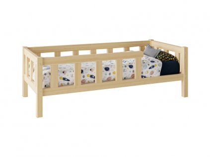 Dřevěná dětská postel s plůtkem (zábranou) - vysoká (na nožkách)