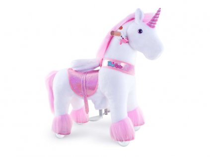 Mechanický jezdící kůň (na kolečkách) pro děti velikost 3 - jednorožec růžový