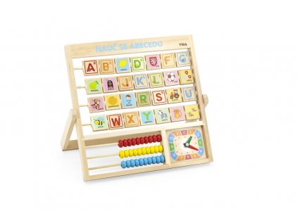 Dřevěná abeceda a hodiny v českém jazyce