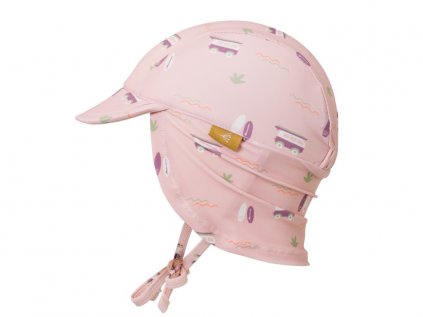 Dětský klobouk s UV ochranou, kšiltem, prodlouženou zadní částí a šňůrkami pro holčičky - surfařka
