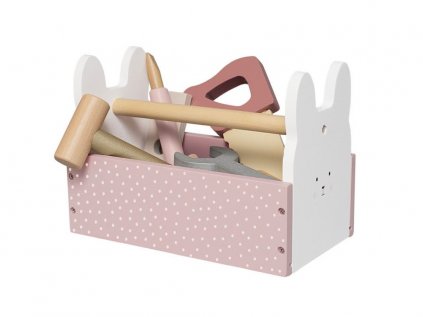 Dřevěné nářadí pro děti v bedně (boxu) pro holčičky - bílý zajíček