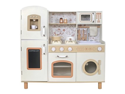 Dětská dřevěná kuchyňka se zvuky - krémová s květy
